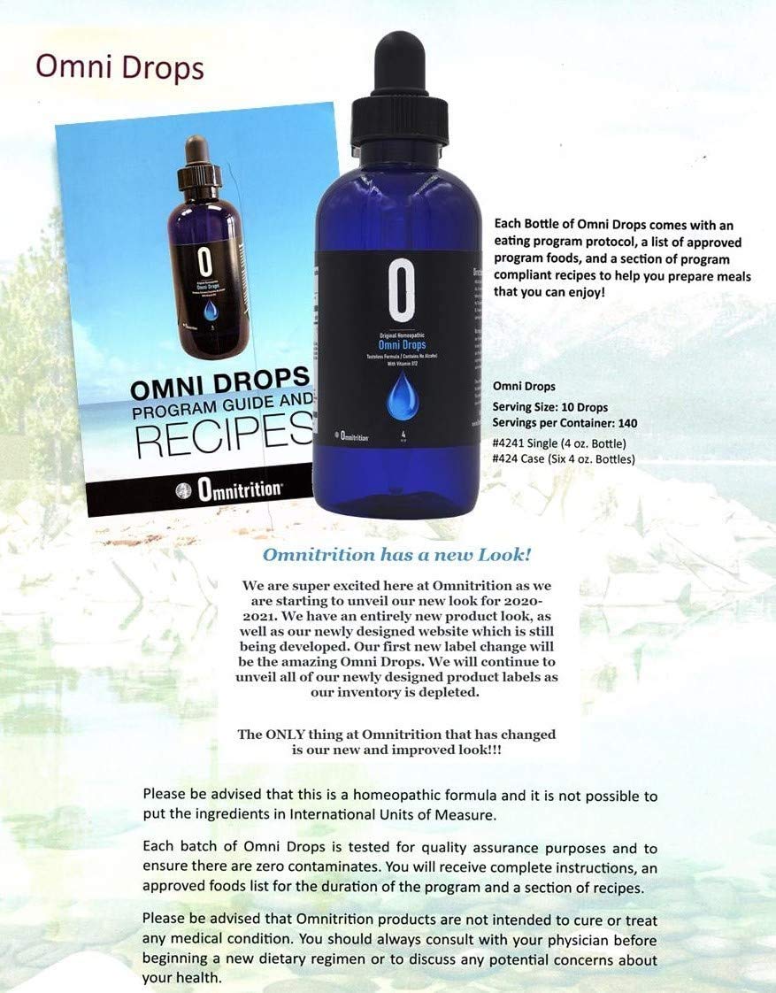 Omni Drops program guide page featuring eating plan and recipes