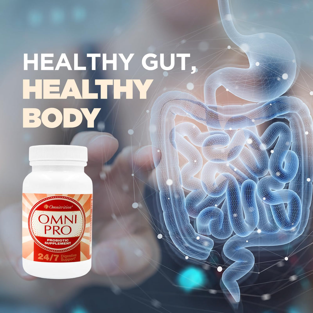 Calcium and magnesium blend on label of Omni Pro Probiotics hinting at bone and muscle health.