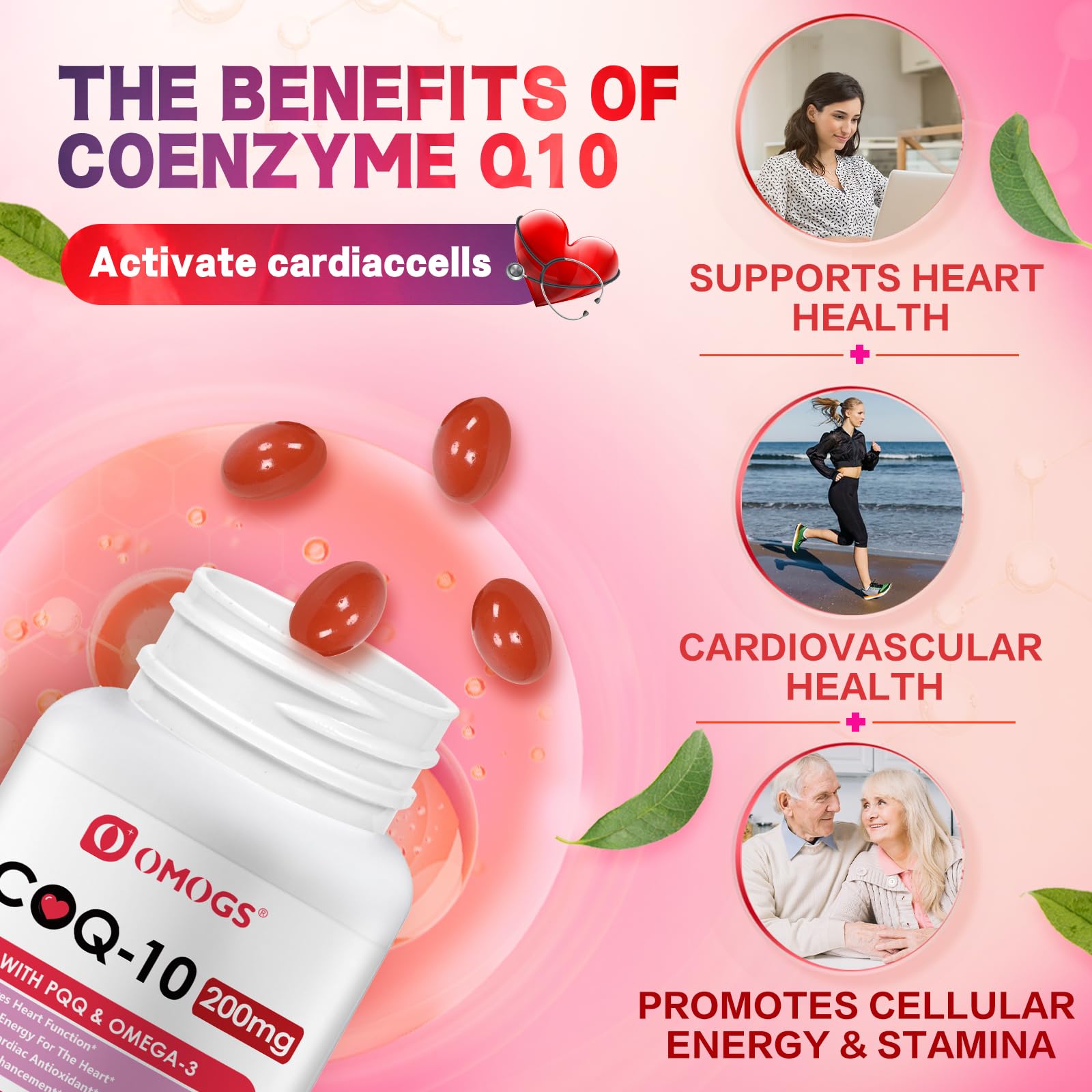 Artful layout of Omega-3 and Vitamin E components supporting cardiovascular and brain wellness.