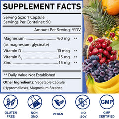 Close-up of OMOGS magnesium glycinate capsules showing smooth, easy-to-swallow pills