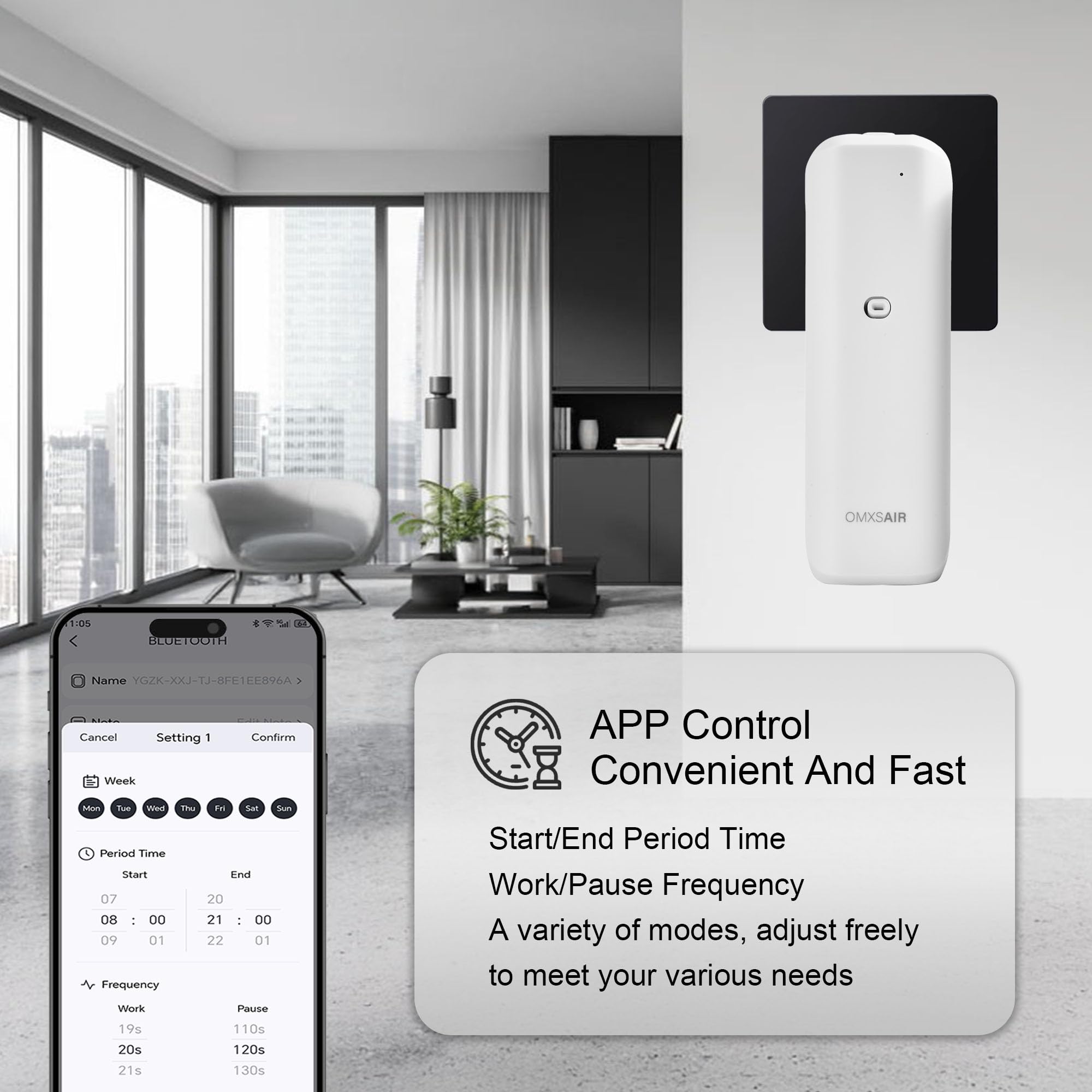 omxsair app control Bluetooth setup on diffuser for easy scheduling and intensity control