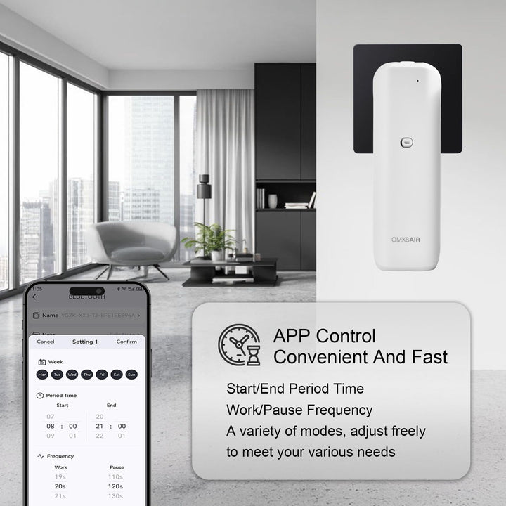 omxsair app control Bluetooth setup on diffuser for easy scheduling and intensity control