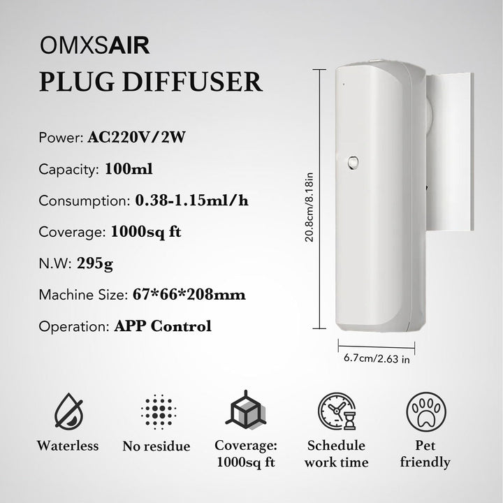omxsair waterless wall plug diffuser bottle visual showing leak-proof 100ml bottle for clean diffusion