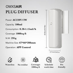 omxsair waterless wall plug diffuser bottle visual showing leak-proof 100ml bottle for clean diffusion