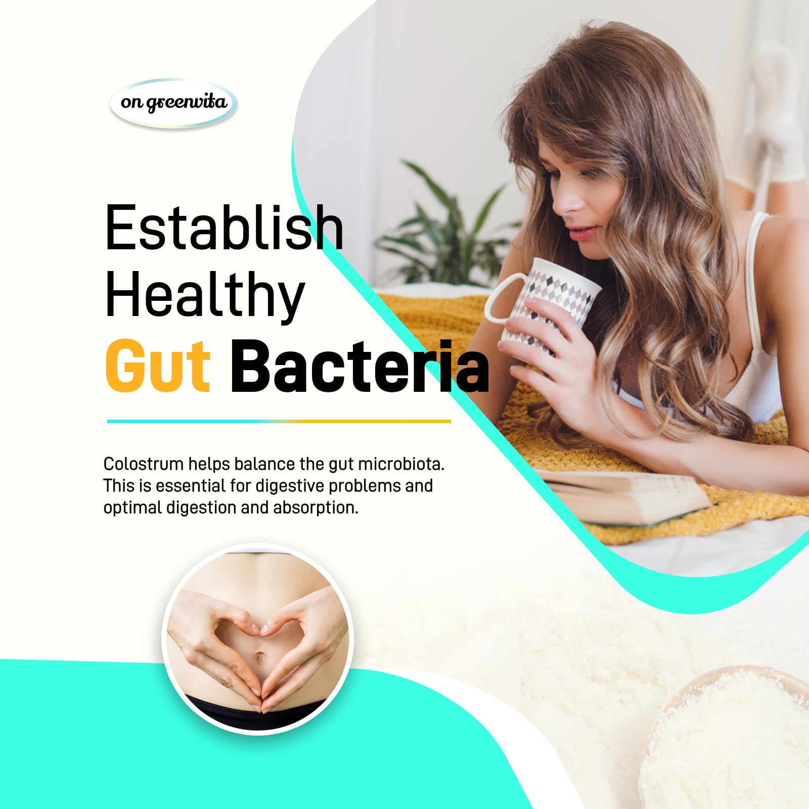 Packaging close-up of On Greenvita colostrum emphasizing purity and origin