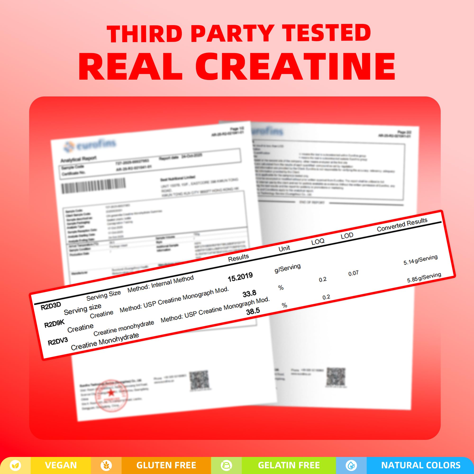 on greenvita creatine gummy bottle pour illustrates mess-free on-the-go convenience