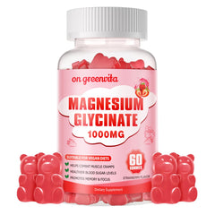 On Greenvita Magnesium Glycinate Gummies bottle promotes calm mood and sleep.