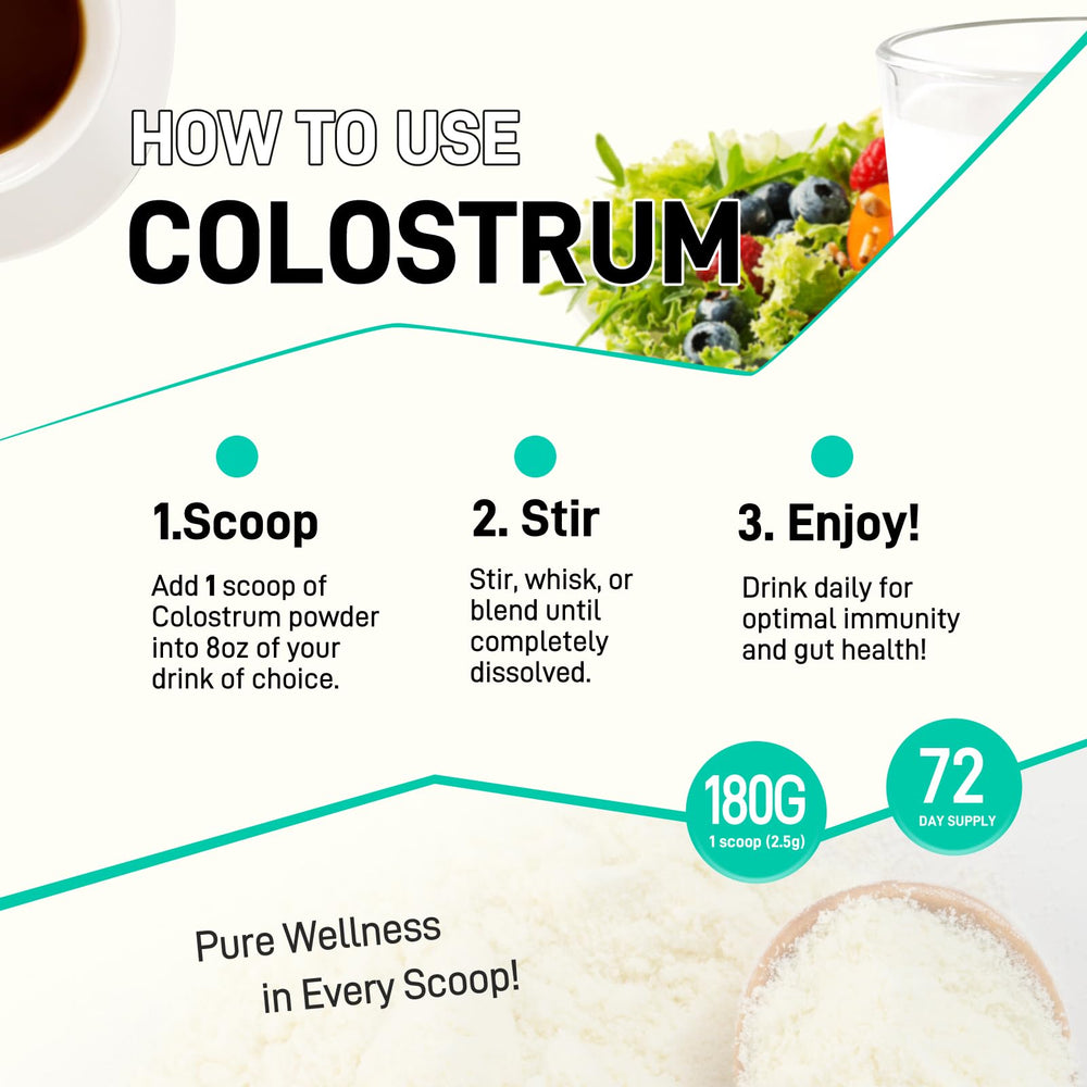 Pouring On Greenvita colostrum into a beverage for versatile use