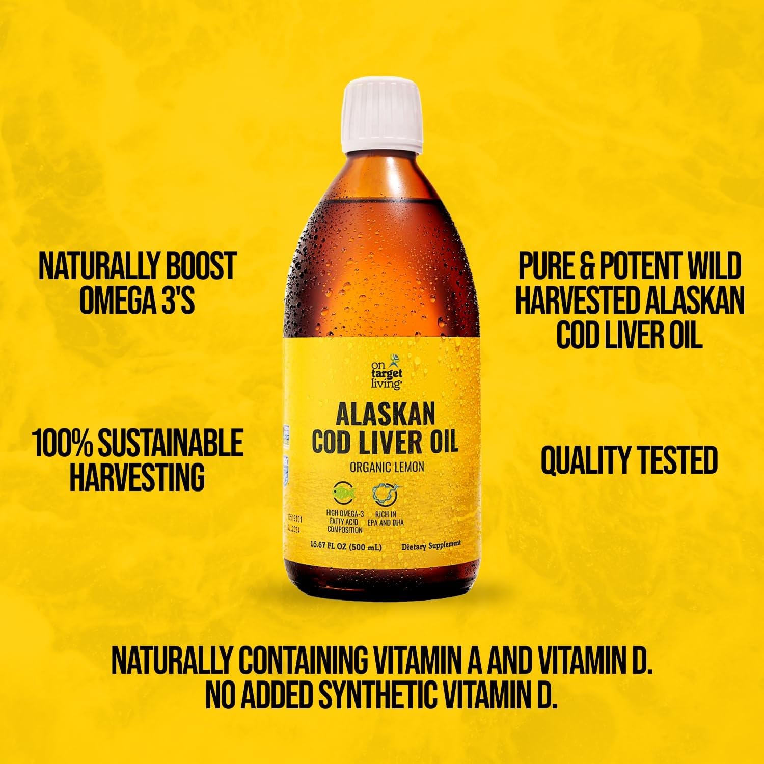 Vitamin D-rich cod liver oil supports daily nutrition with natural nutrients.