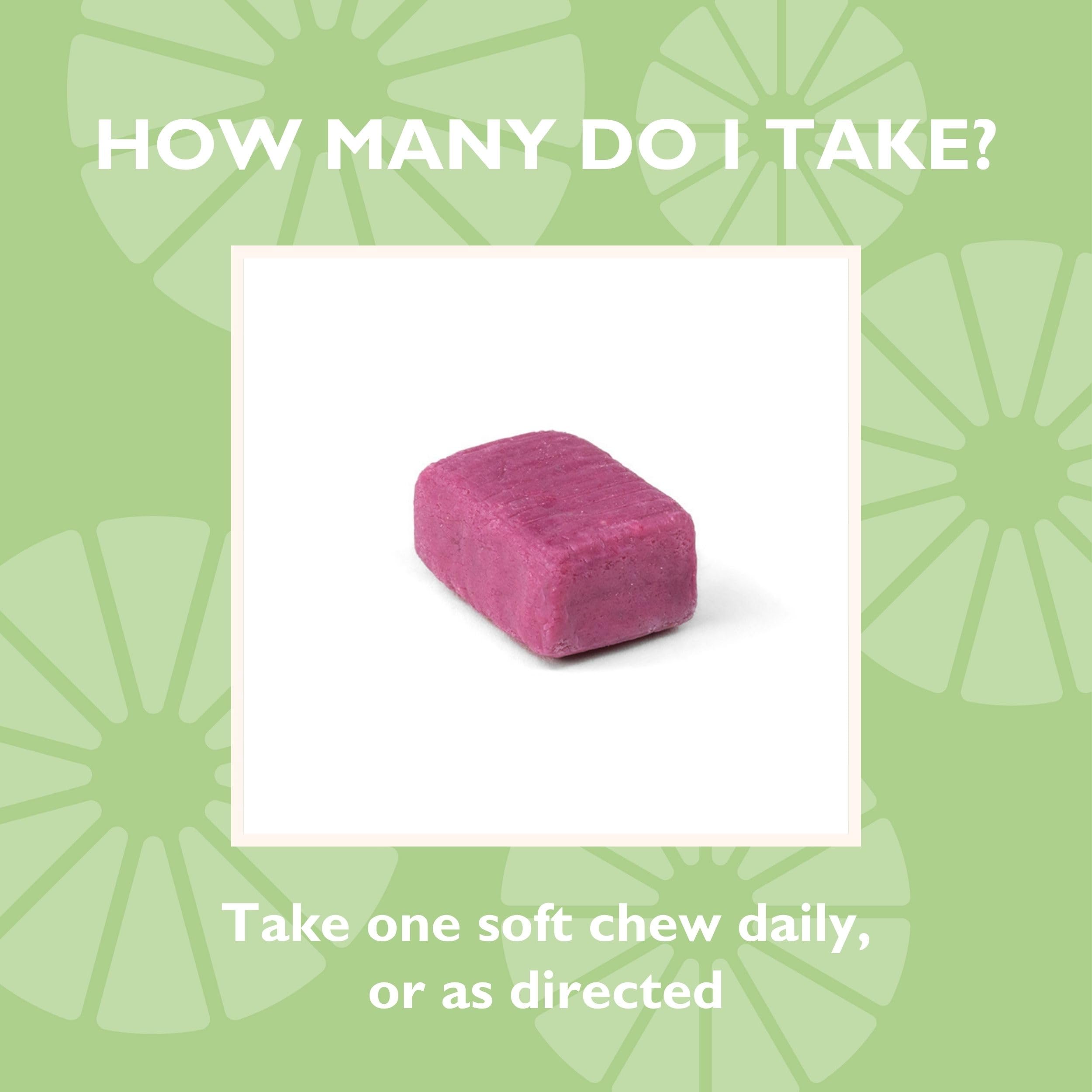 On the go soft chews image showing portable daily supplementation