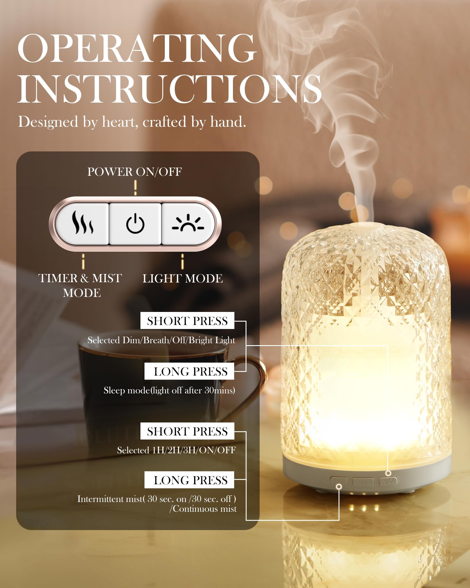 Onaboviva diffuser mist emission captures visible vapor and soothing aromatics for focus.