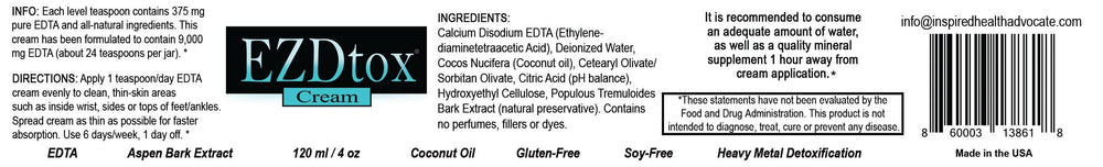 Ona's Natural EZDtox Cream label shows usage guidelines and EDTA details.
