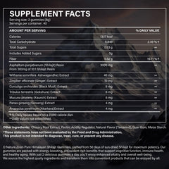 O NATURE . ZIRAN Shilajit Gummies ashwagandha blend close-up highlights natural herbs.