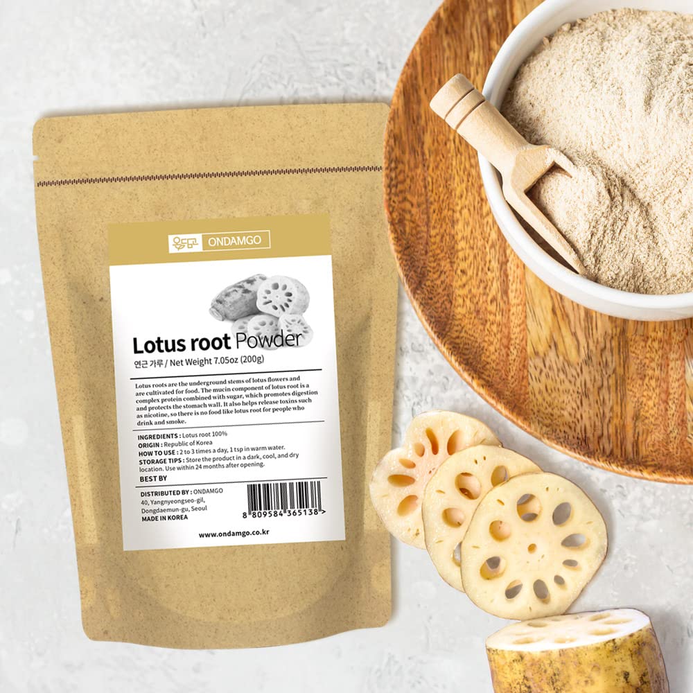 ONDAMGO Korean Lotus Root Powder in water demonstrates quick, versatile mixing options.