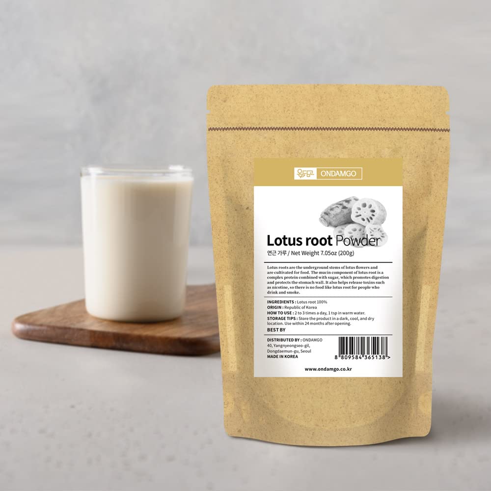 ONDAMGO Korean Lotus Root Powder ingredient label emphasizes pure lotus root content.