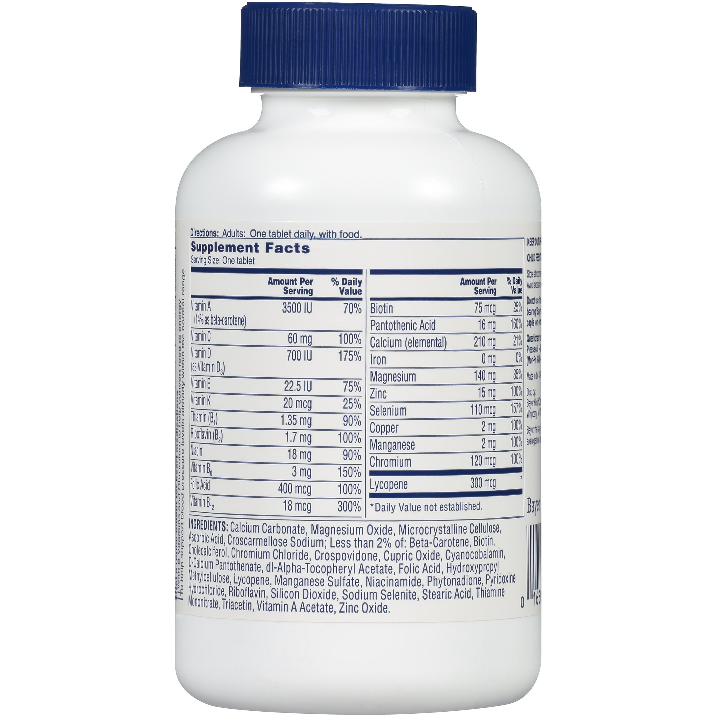 One A Day Men's Health Formula ingredients list for transparency