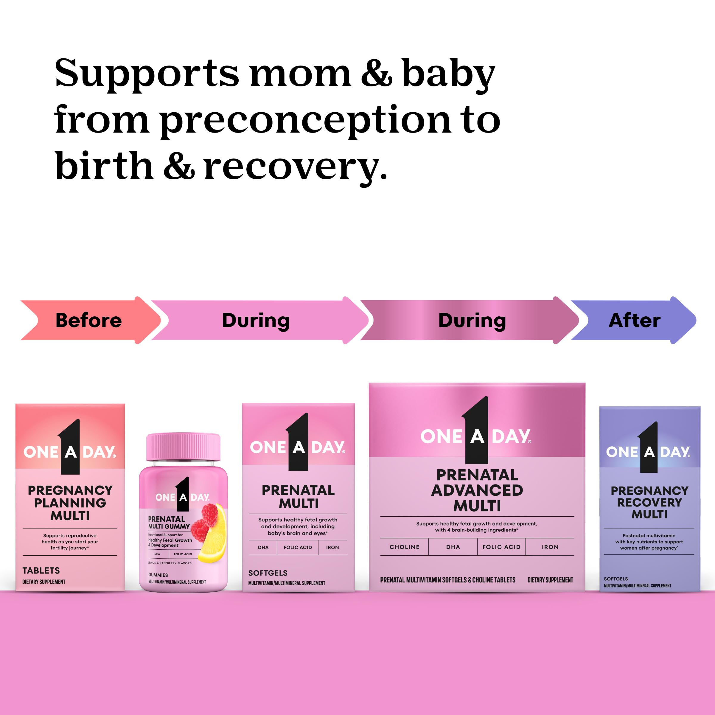 Pregnant user taking One A Day Prenatal Advanced with food for daily prenatal support