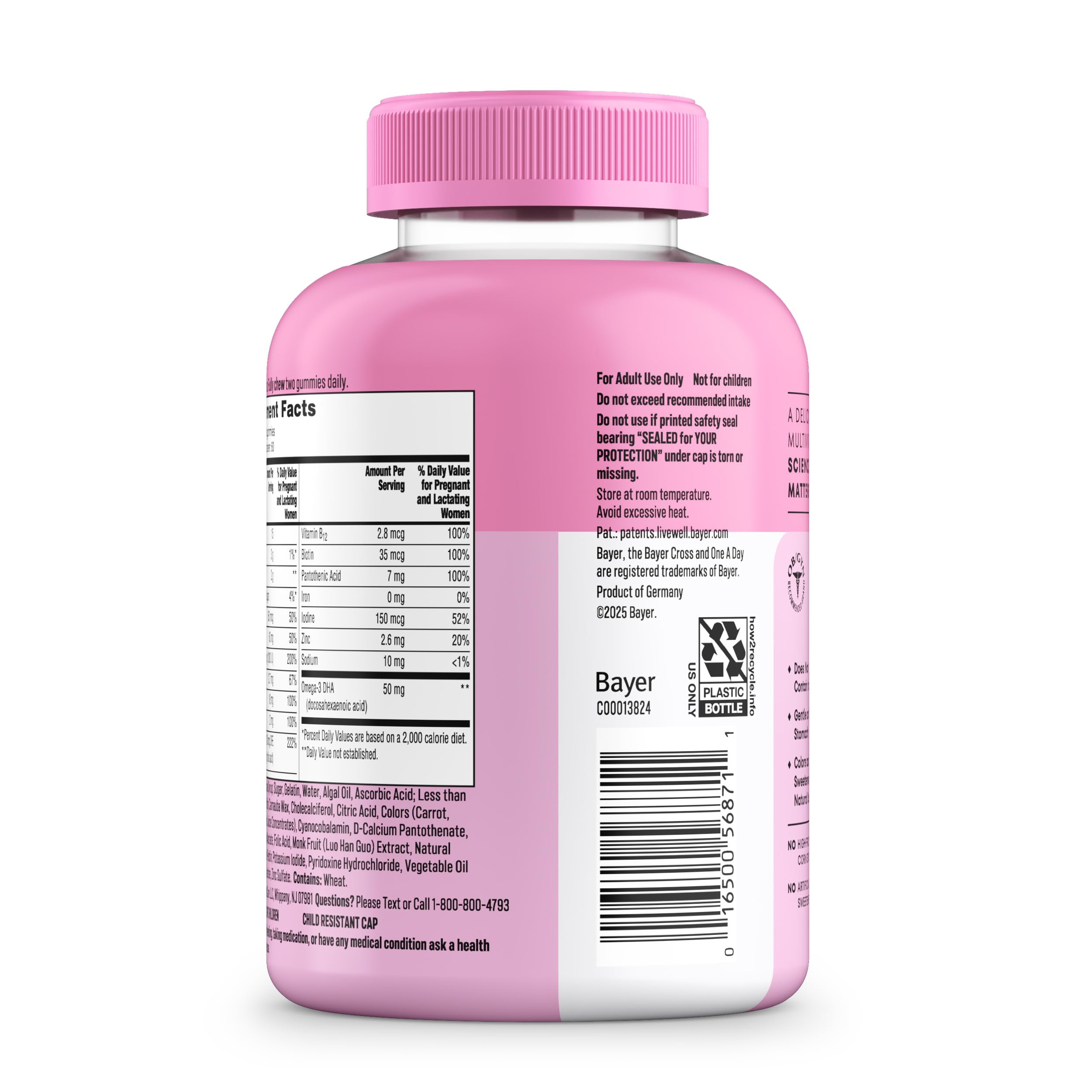 One A Day Prenatal Gummies lemon and raspberry flavor visuals invite daily consumption.