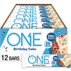 ONE Birthday Cake Bar pack shot showcases protein-packed snack for busy days.