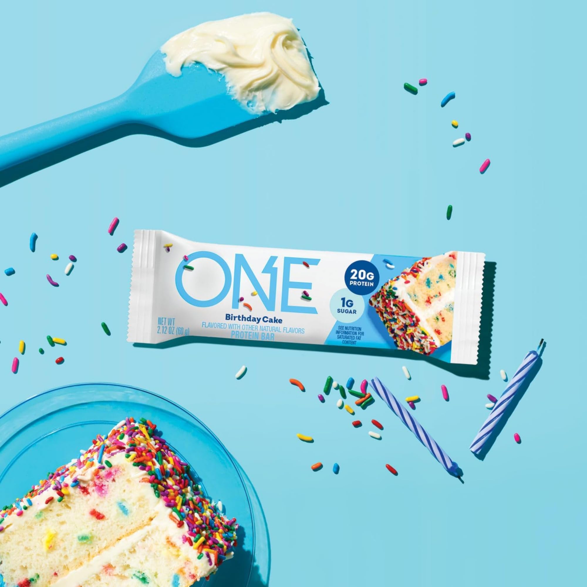 Wrapped ONE Birthday Cake Bar pack on shelf highlighting gluten-free option.