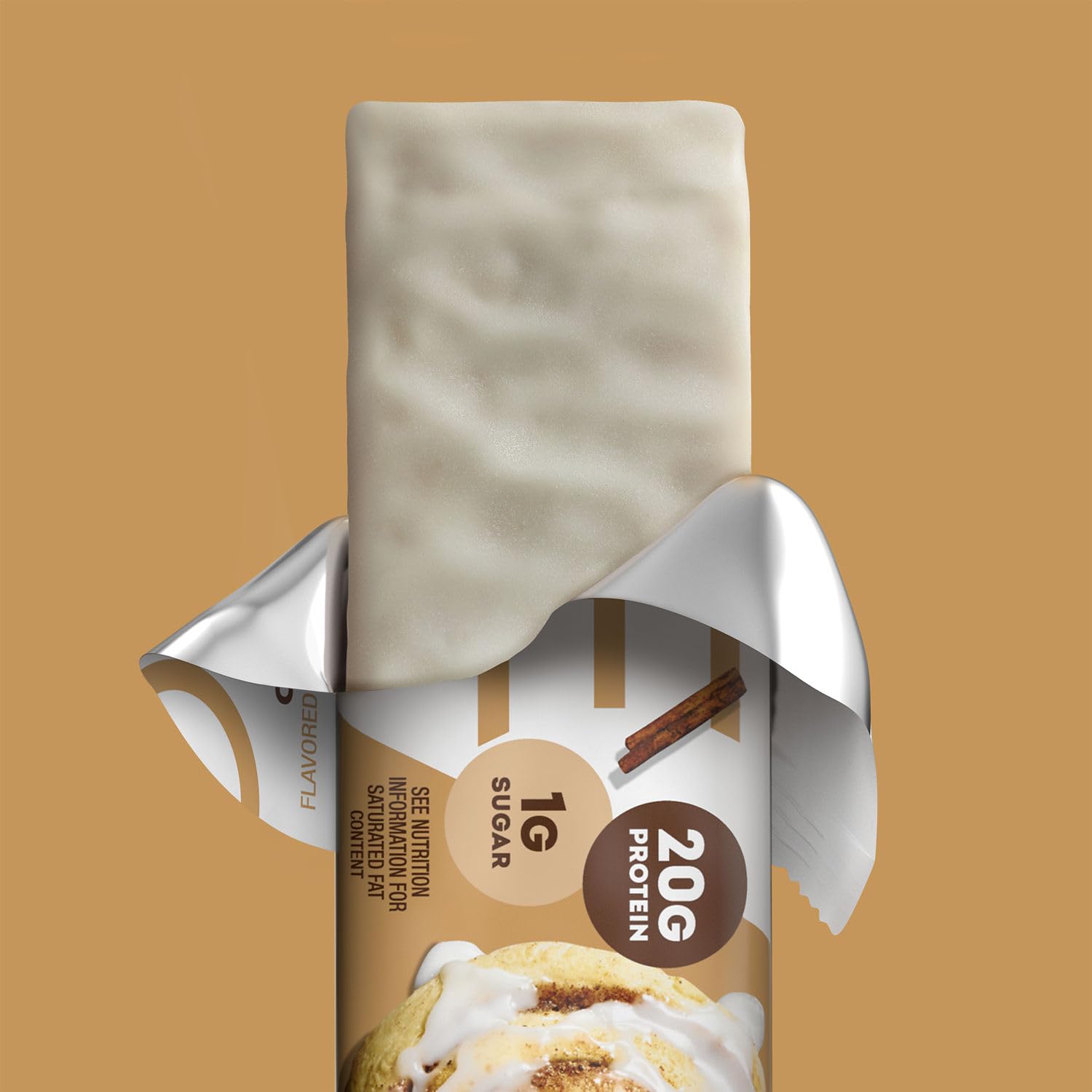 ONE Cinnamon Roll Bar gluten-free label for gluten-conscious shoppers.