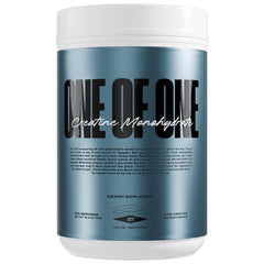 ONE OF ONE Creatine Monohydrate Powder bottle on shelf highlights pure, unflavored formula.