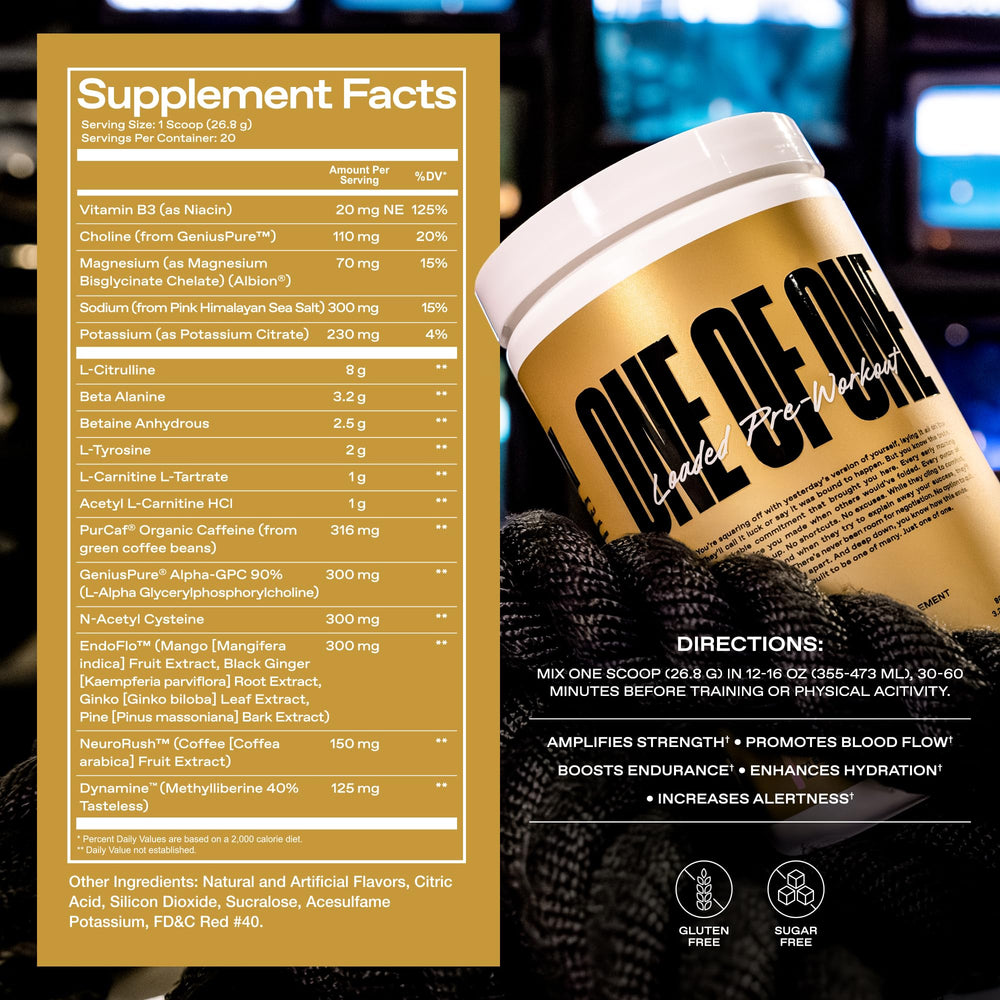 ONE OF ONE Loaded Pre-Workout athlete training scene conveys intensity and focus