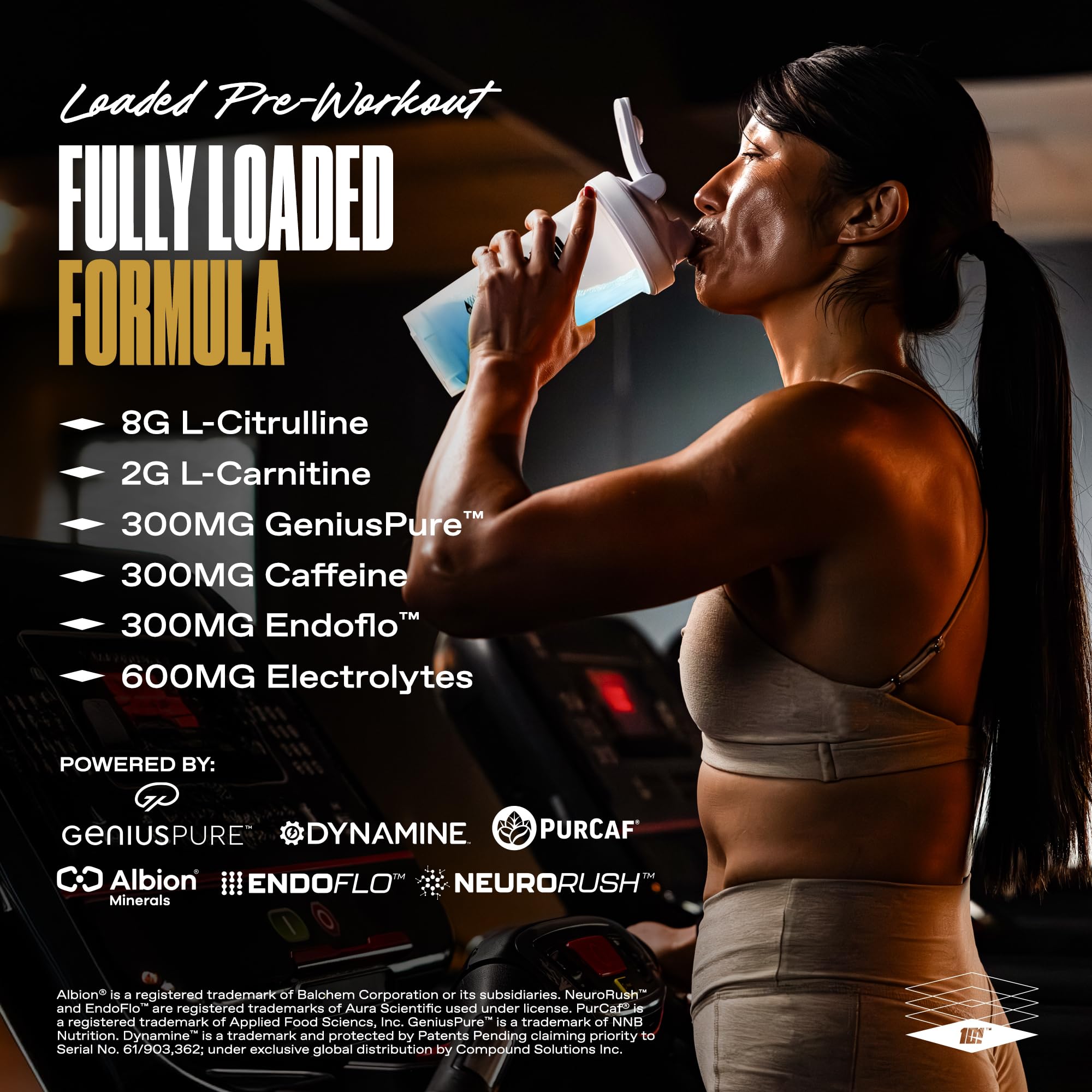 ONE OF ONE Loaded Pre-Workout glass with powder suggests easy mixing and hydration support