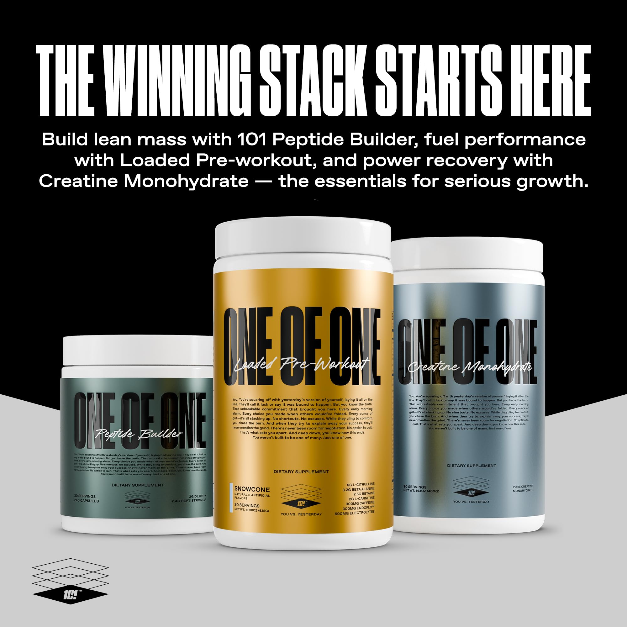 ONE OF ONE Loaded Pre-Workout lab-closeup emphasizes precision formulation