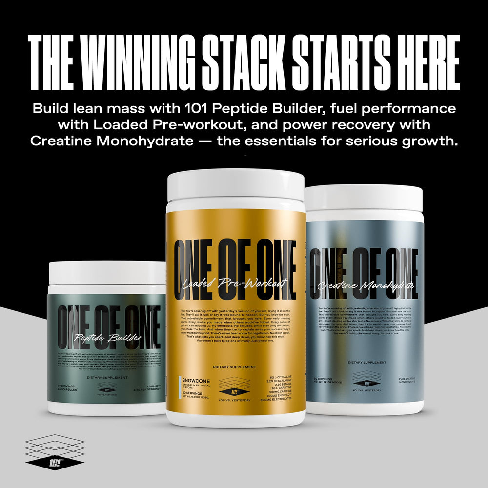 ONE OF ONE Loaded Pre-Workout lab-closeup emphasizes precision formulation