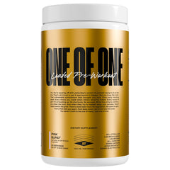 ONE OF ONE Loaded Pre-Workout Pink Burst front label highlights energy ingredients for intense training