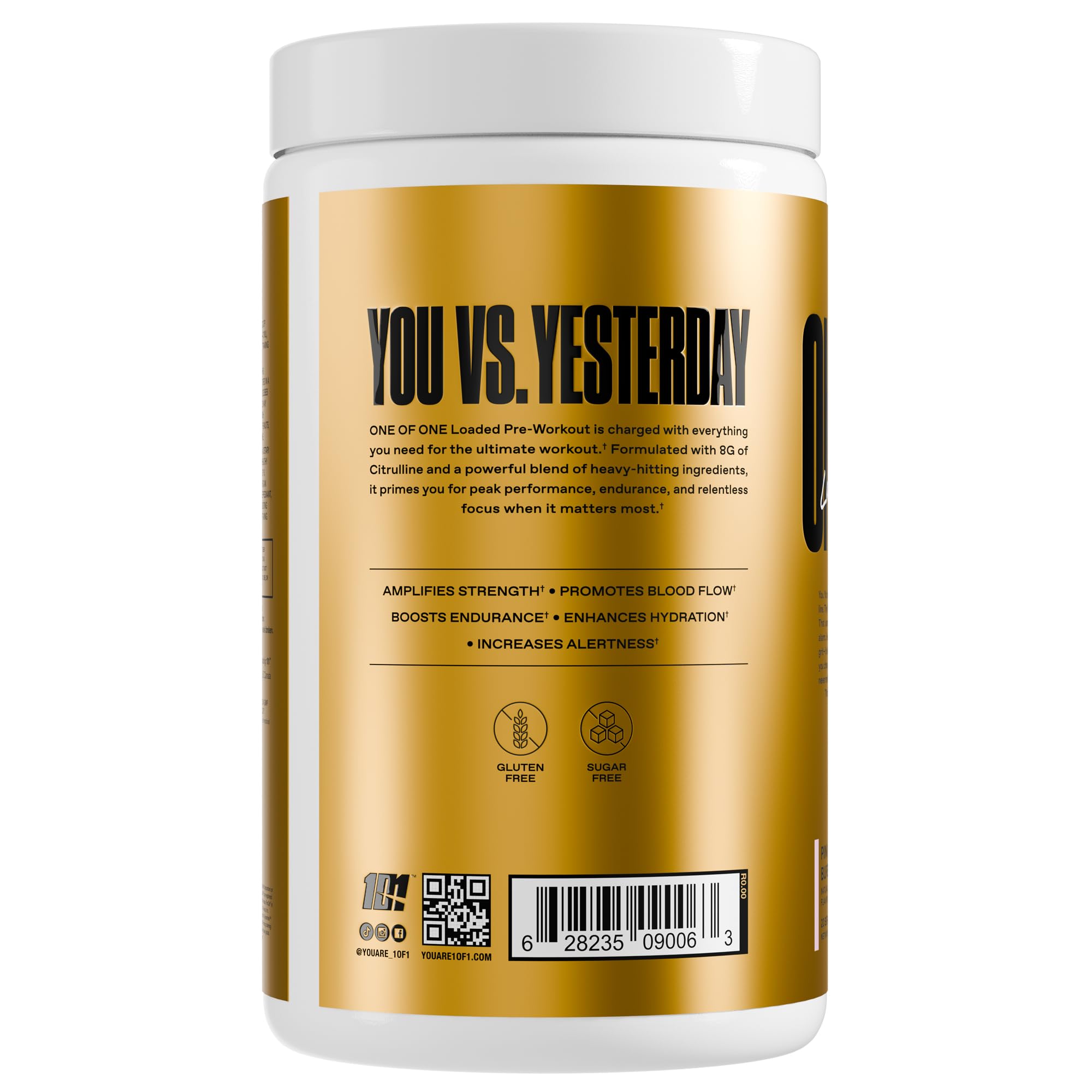 ONE OF ONE Loaded Pre-Workout Pink Burst tub emphasizes high-stim formula for focus