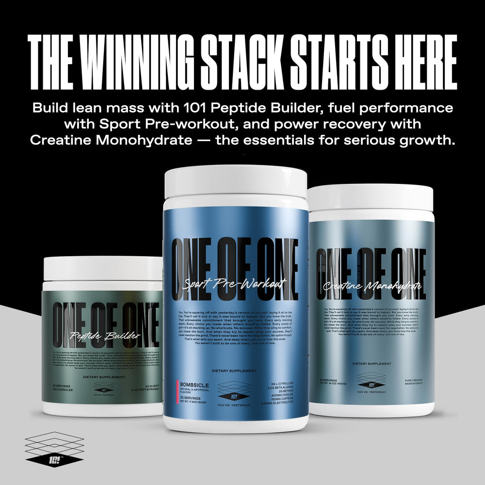 One-of-one sport pre-workout for morning workouts, close-up on packaging.