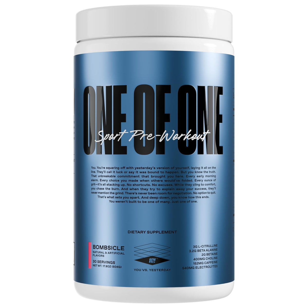 ONE OF ONE Sport Pre-Workout bombsicle tub front highlights smooth energy for workouts.