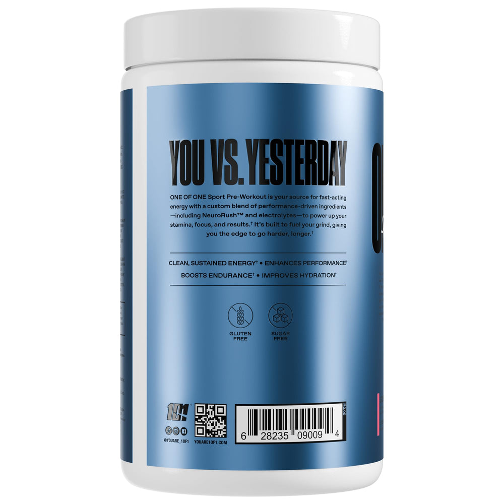 ONE OF ONE bombsicle tub label closeup emphasizes gluten-free formula for clean performance.