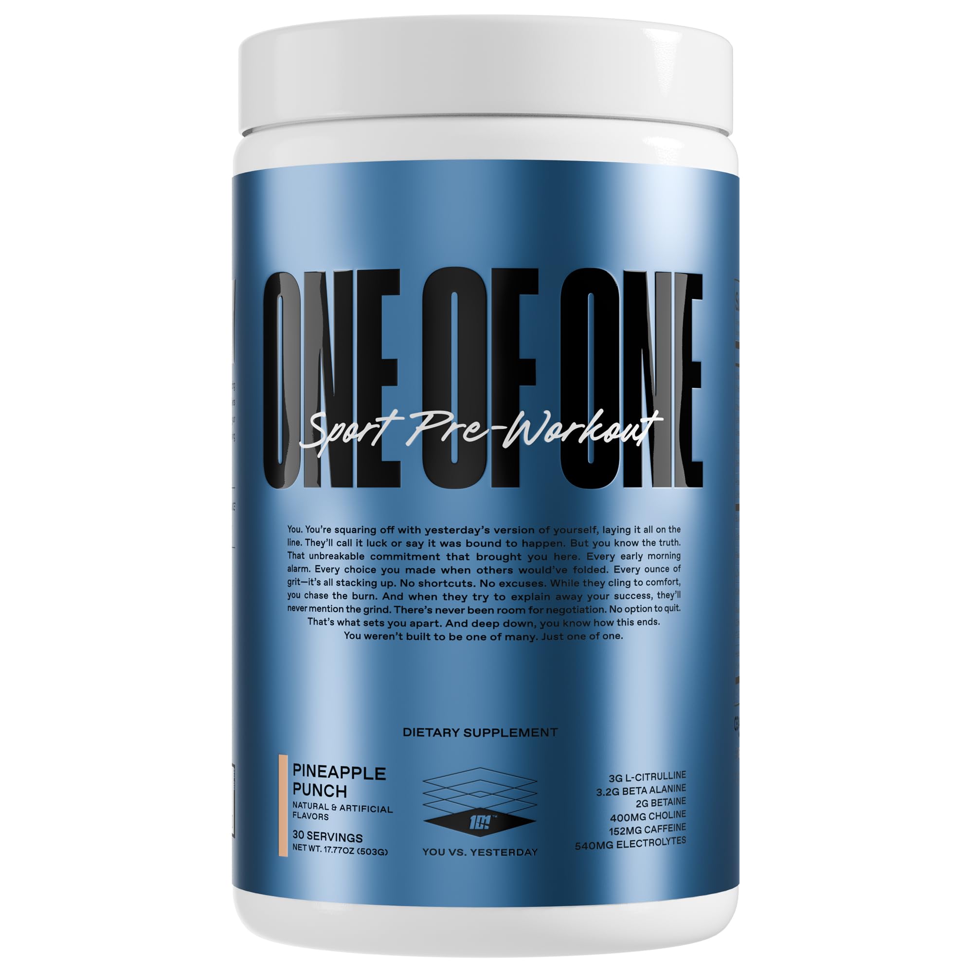 ONE OF ONE Sport Pre-Workout Powder Pineapple Punch bottle ready to energize your workout