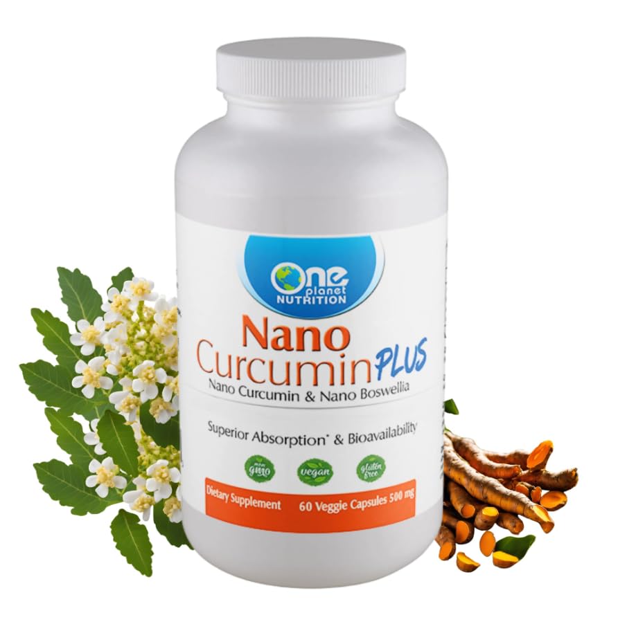 One Planet Nutrition Nano Curcumin Plus bottle pour for easy daily wellness routine.