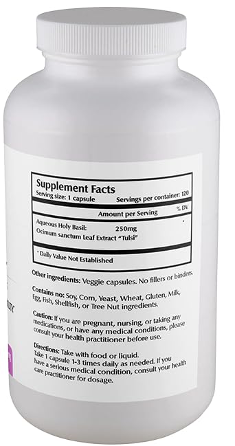 One Planet Nutrition Nano Holy Basil capsules close-up highlighting 250 mg dose for effective absorption.