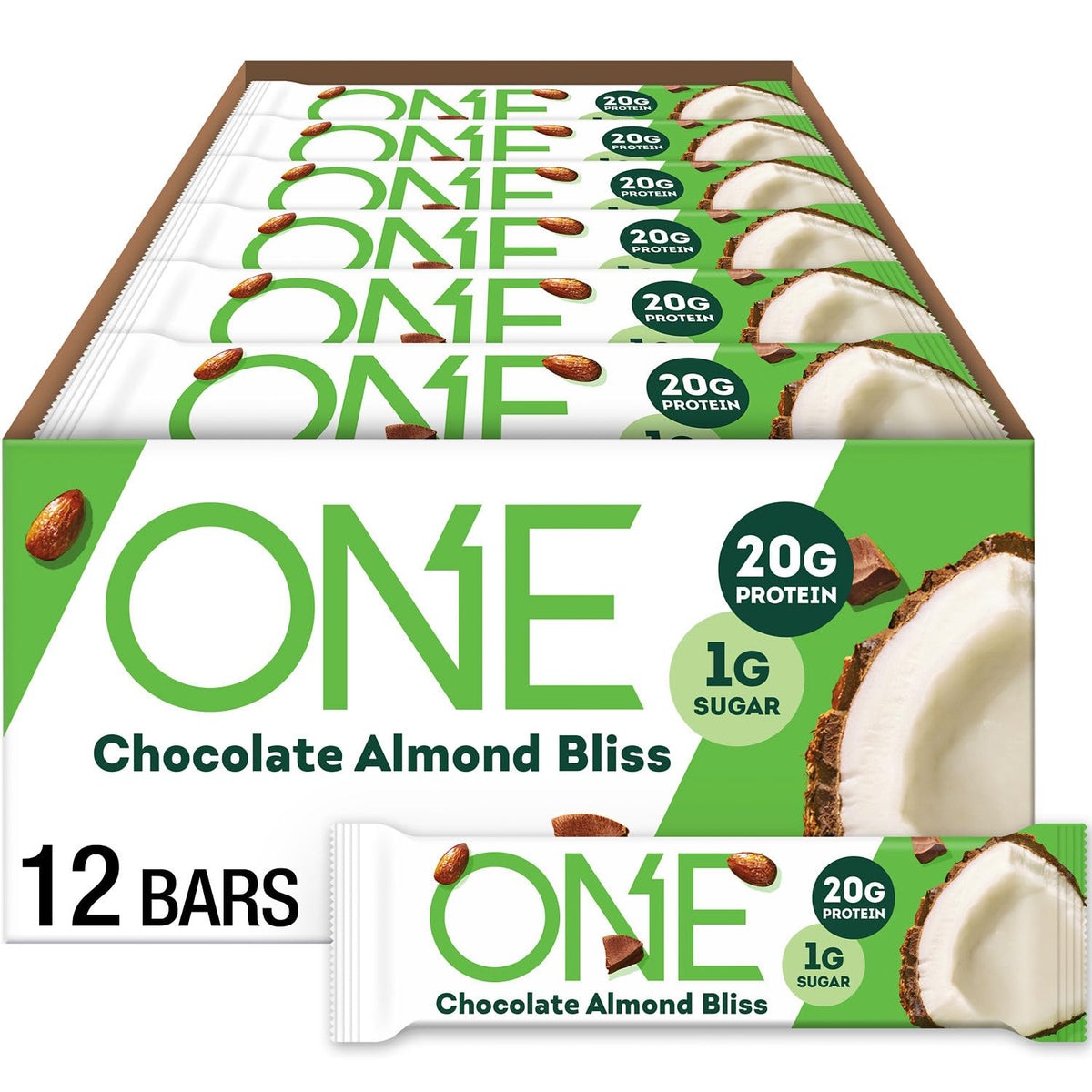 ONE Chocolate Almond Bliss protein bar ready for on-the-go protein