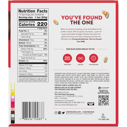 ONE Protein Bars Peanut Butter Cup bar closeup, rich peanut butter and chocolate flavor