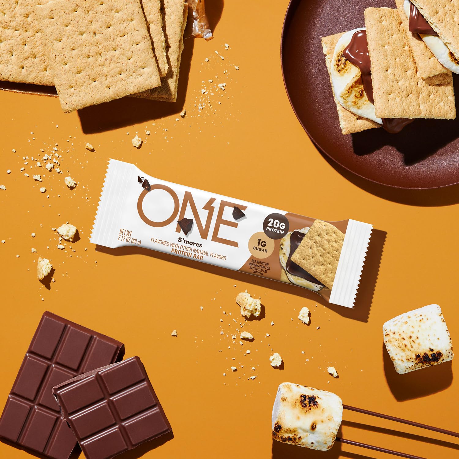 ONE Protein Bar Smores on the go for hiking or commuting.