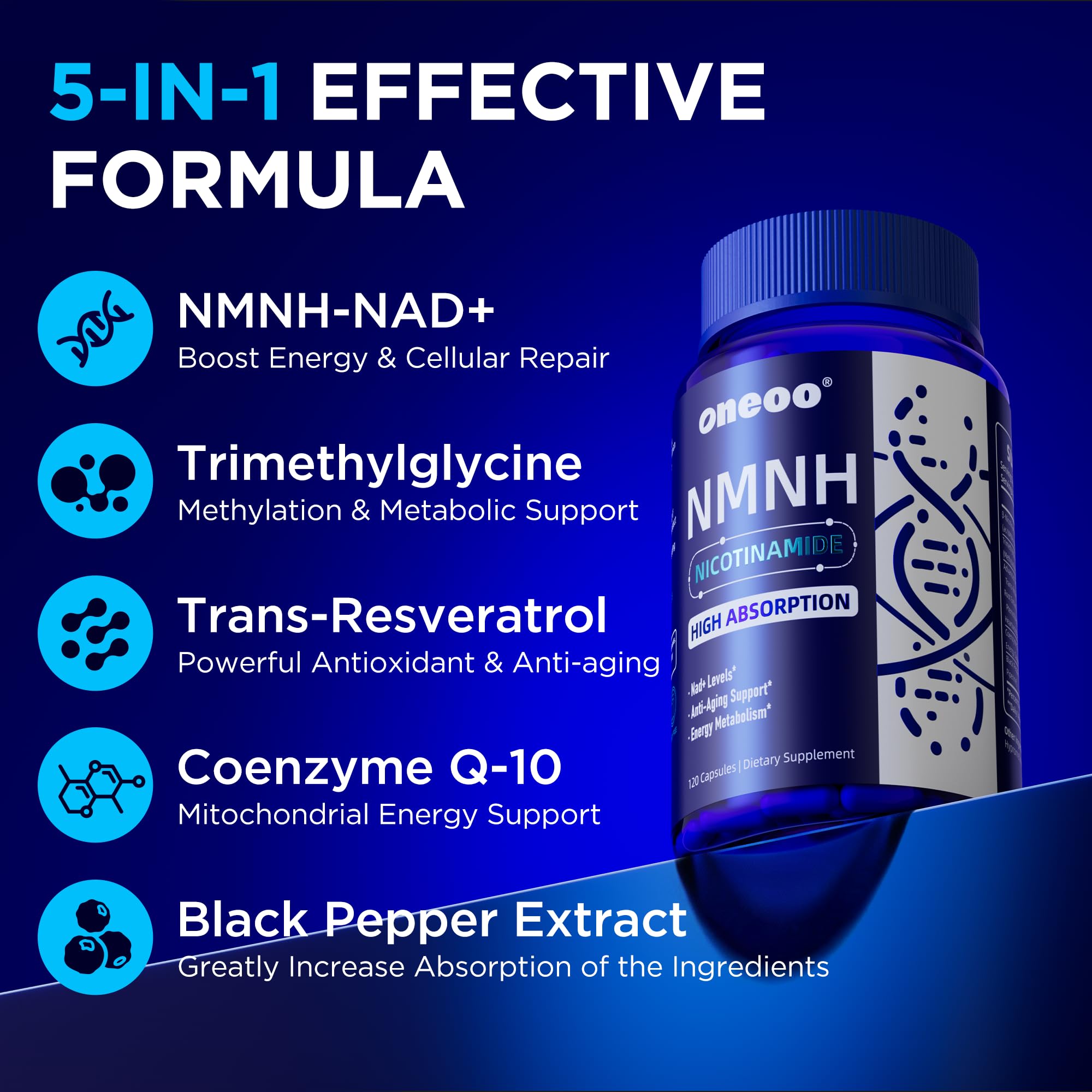 Oneoo NMNH packaging front emphasizes a professional-grade formula.