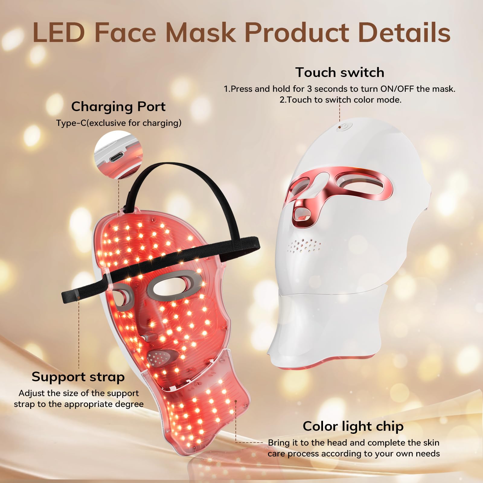 ONLUKY USB-C rechargeable mask shown without cables for freedom of movement.