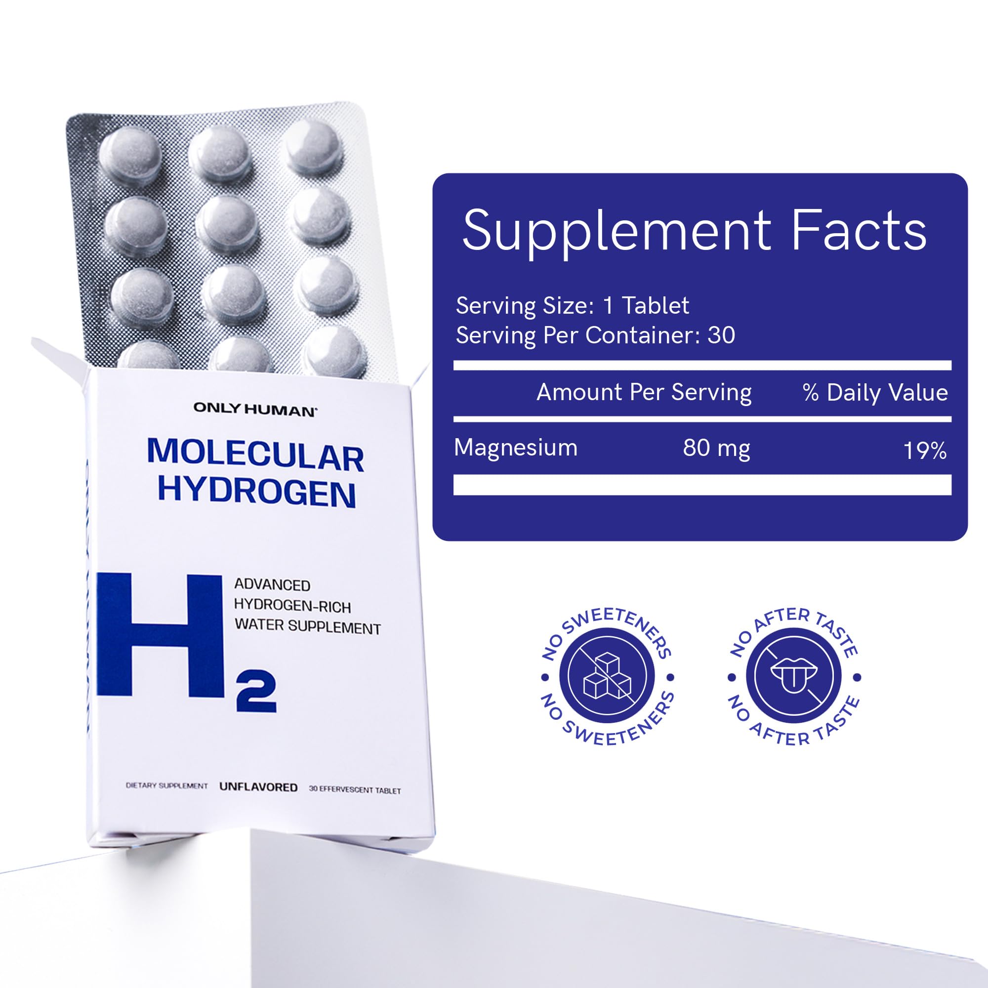 ONLY HUMAN H2 tablets in travel pack offer hydration on the go.