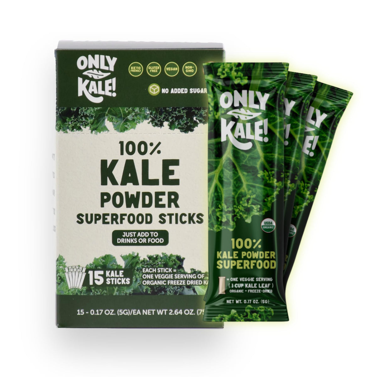 OnlyKale Kale Powder package with USDA Organic seal for convenient greens.