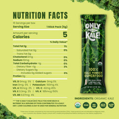 OnlyKale Kale Powder single-serve stick designed for on-the-go greens.