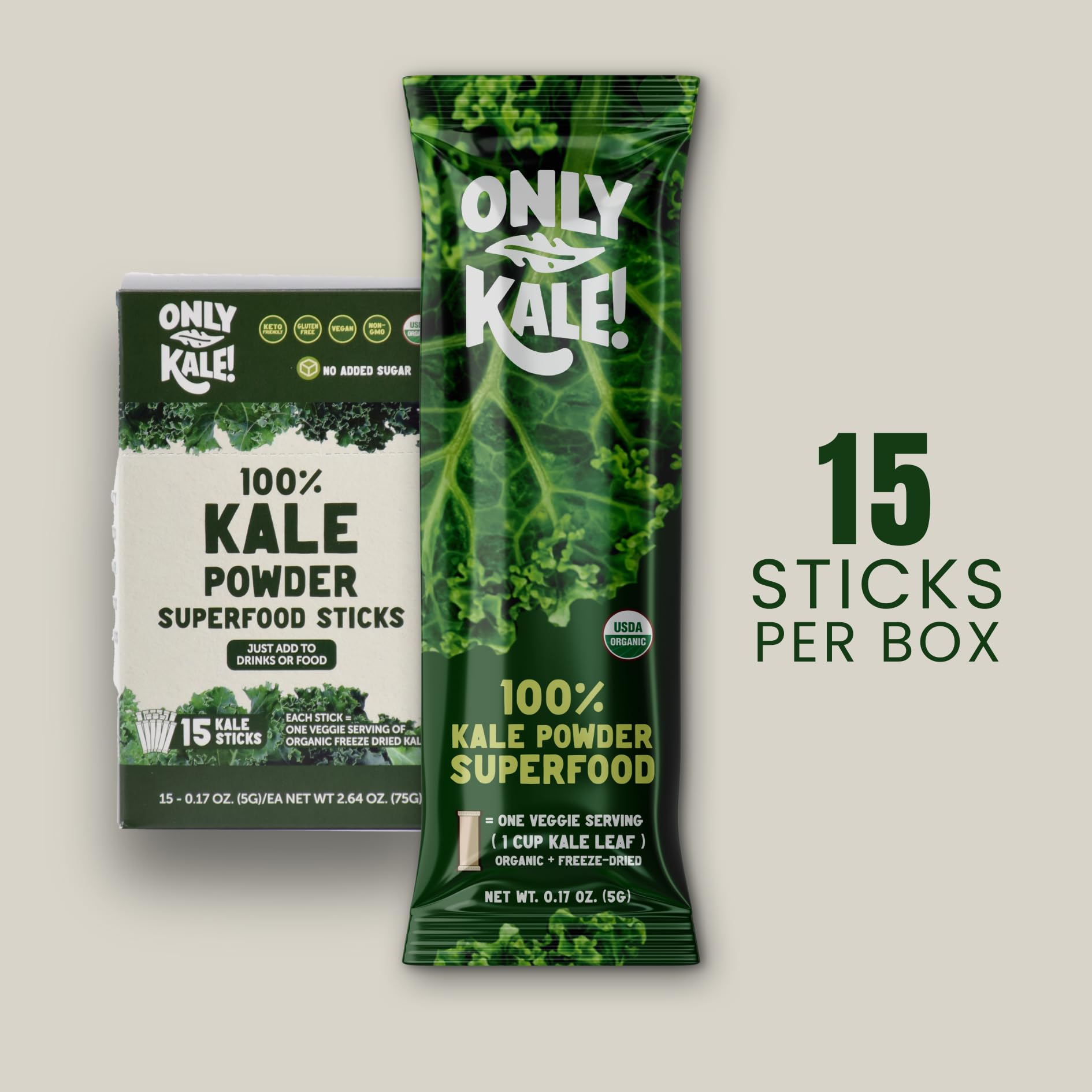 OnlyKale Kale Powder blends smoothly into smoothies and drinks.