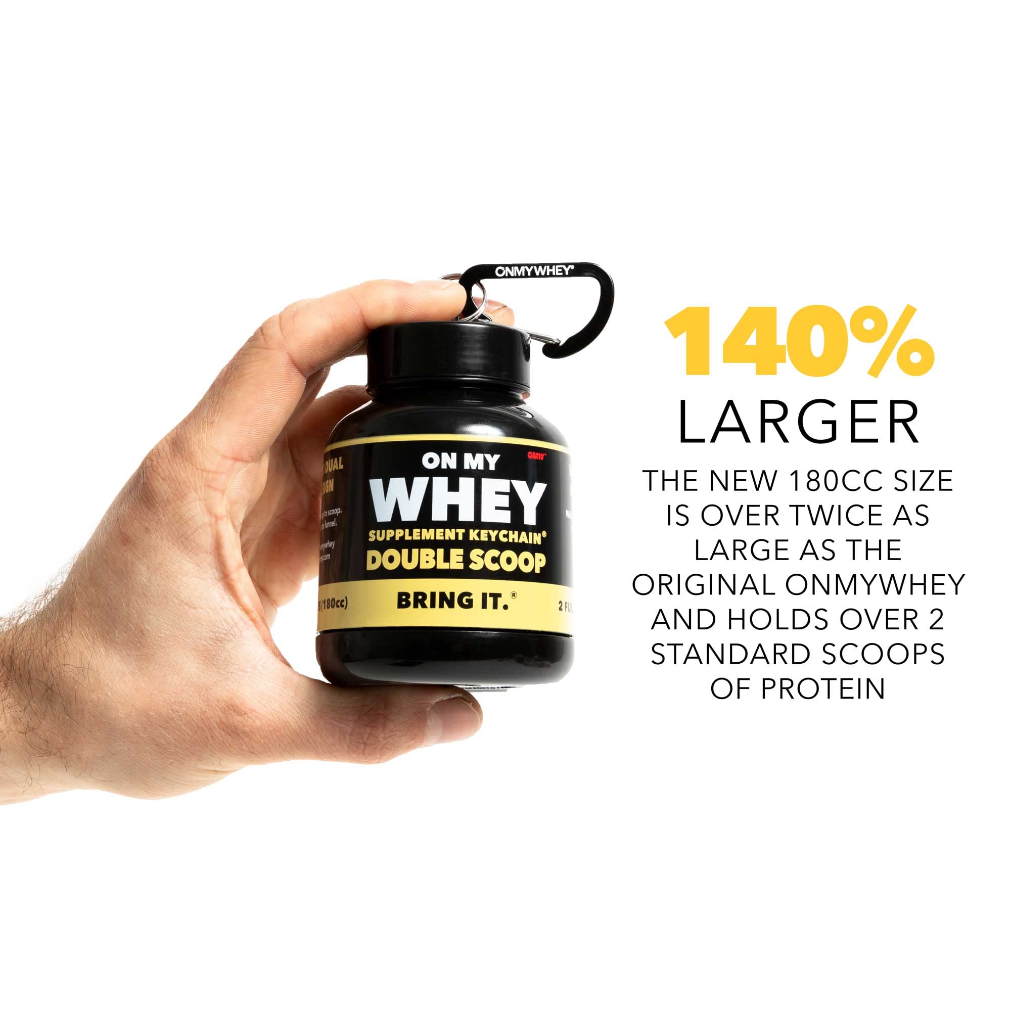 ONMYWHEY dual screw cap funnel enables clean, fast transfers to bottles.