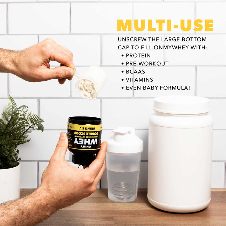 ONMYWHEY hash marks inside aid precise dosing during workouts.