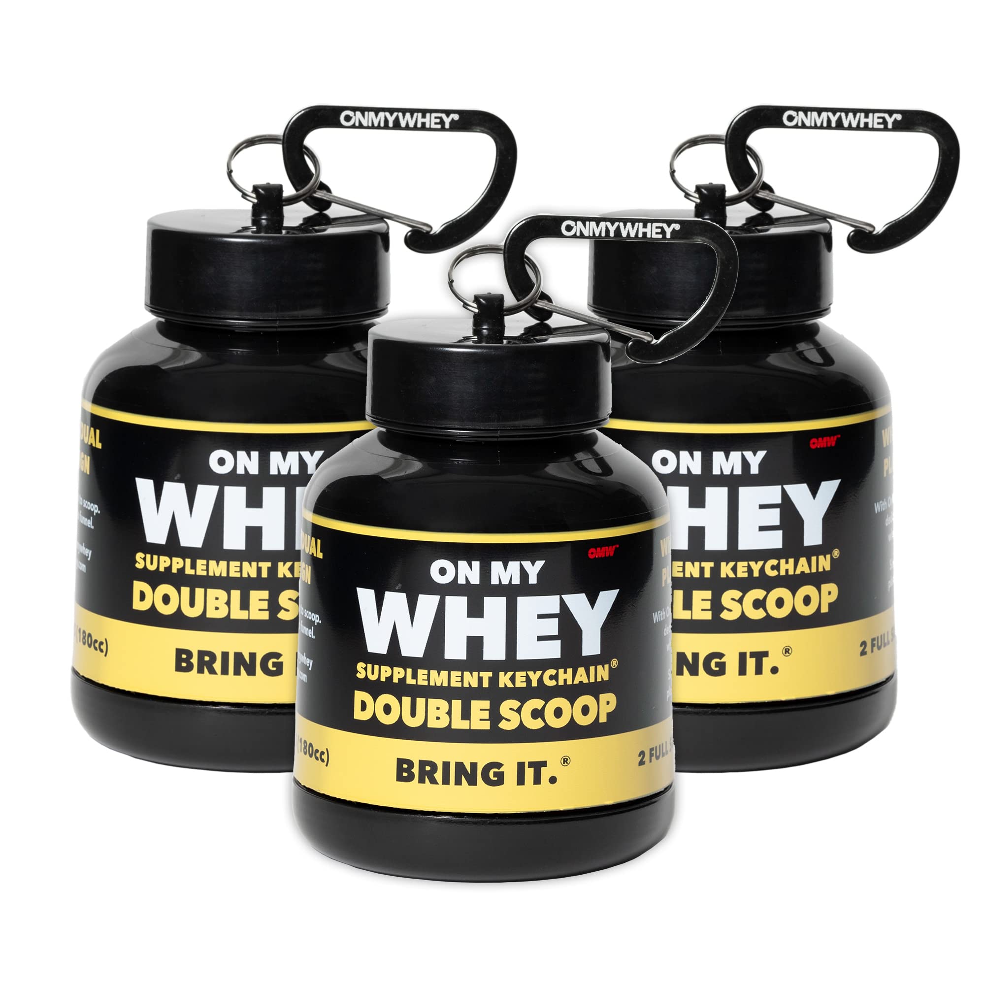 ONMYWHEY travel bottle pour shows mess-free, on-the-go powder mixing for shakes.